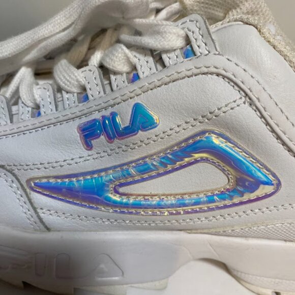 Fila White Iridescent Holographic Disruptor 2 Premium Women’s Sneakers Size 8.5 - Picture 7 of 16